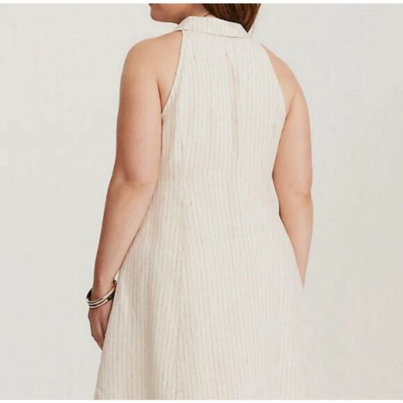 TORRID 100% Linen Fluted Pinstripe Skater Sleeveless Dress Ivory Sz 1X {EE31} - Picture 2 of 7